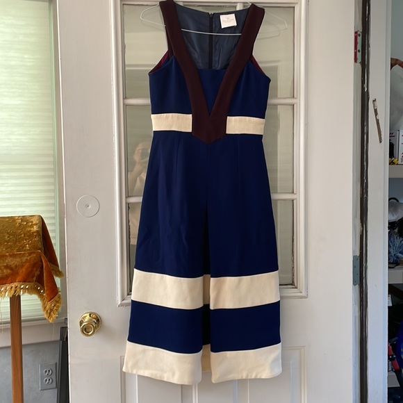 chicca lualdi Dresses & Skirts - Chicca Lualdi Bee Queen low cut neck striped dress with pleat and zipper stripes